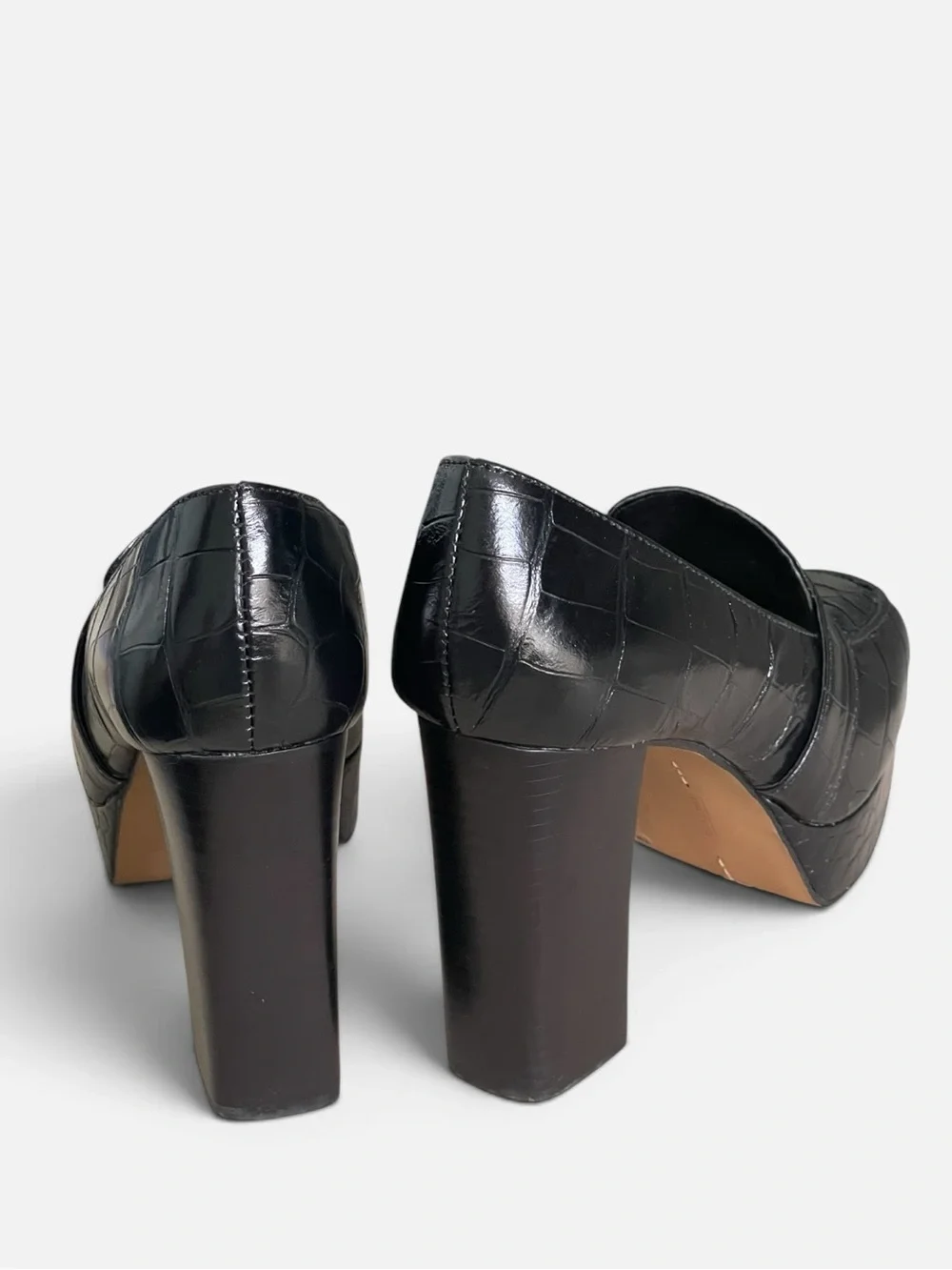 Vince Camuto Medrana Black Croc-Embossed Leather Platform Sz 6 High Chunky Heel